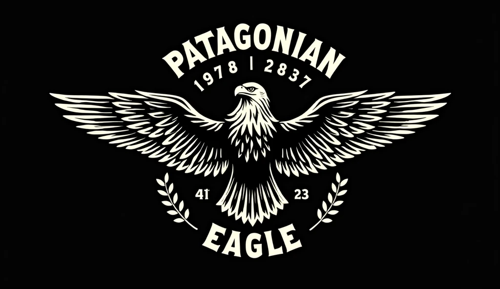 I wanted a logo with a black background and white lines and figures in the style of a motorcycle logo., using shields and an old school style with a black background and white lines and figures. At the top of the logo you have to say the word "patagonian" and at the bottom the word "eagle" and in the center the figure of an eagle or the head of an eagle.