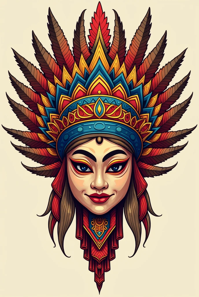 Create a beautiful illustration of Philippines mask-headdress design that feels like representing "WIKA" vibes (Front View). No human, must be only headdress with a mask. With Philippine crest