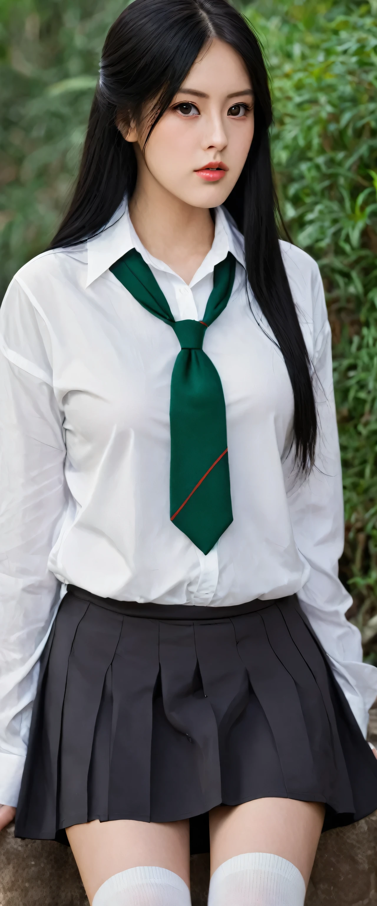 Arafed asian woman in a skirt and shirt posing for a picture - SeaArt AI