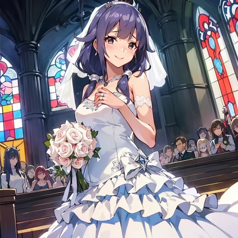 TaigeiKC,
(masterpiece:1.4),(best quality:1.4), (premium:1.4), (great illustration:1.4), (ultra-detailed:1.4),(art CG, 8K), KonishiCSA,1girl,solo, 
(princess line wedding dress:1.4),(Happy Smile:1.4),(cry:1.2),KonishiCSA,church,Stained glass,holylight,

