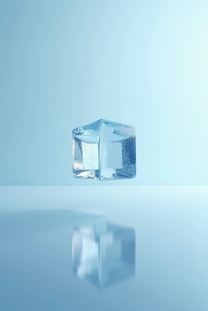 An ice cube without contact with the outside 