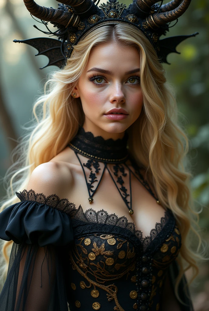 Stunning blonde 20 year old female dressed in a halloween costume.