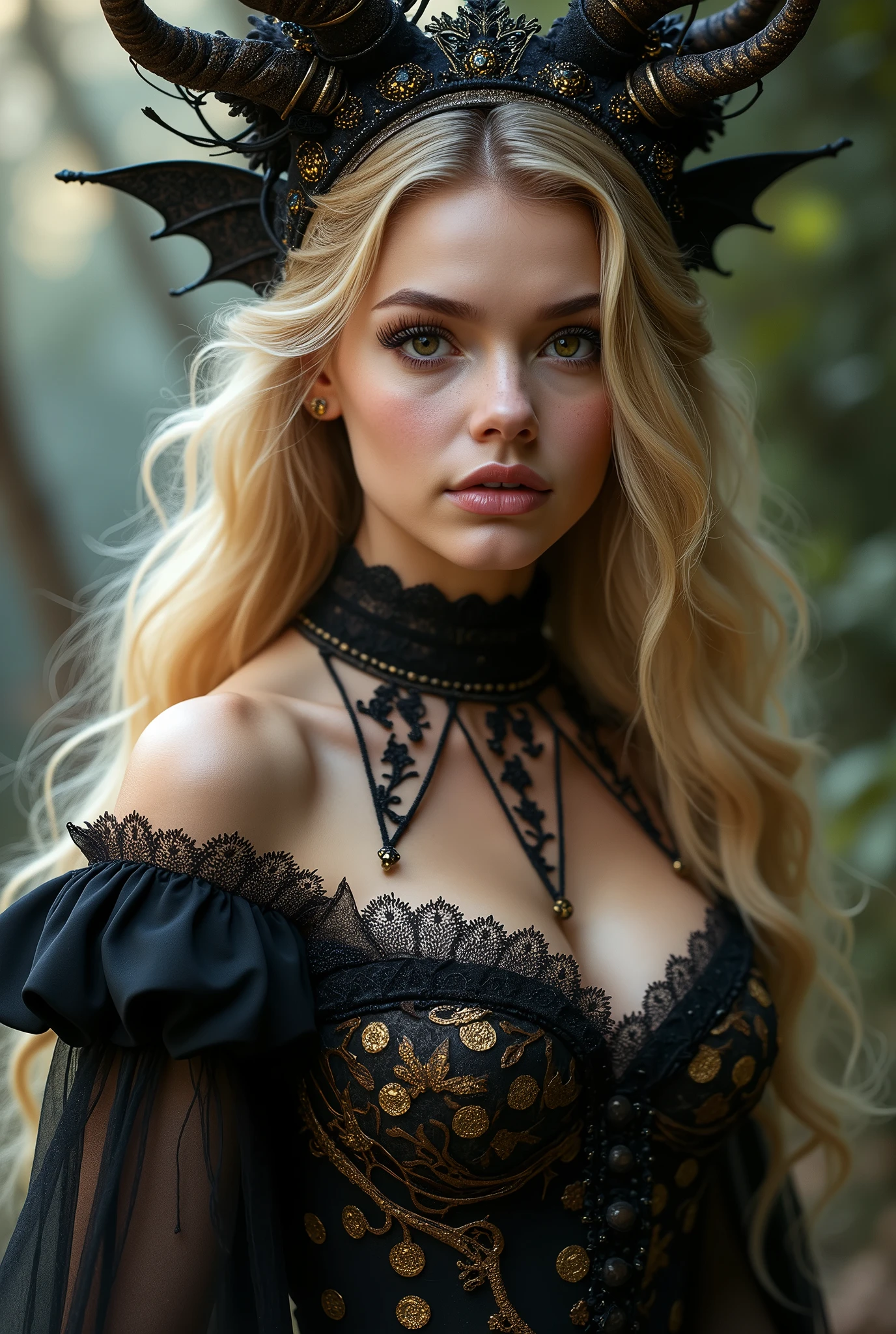 Stunning blonde 20 year old female dressed in a halloween costume.