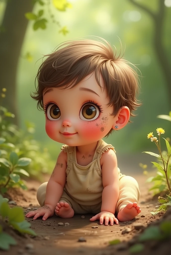 A little cute girl human baby with muddy