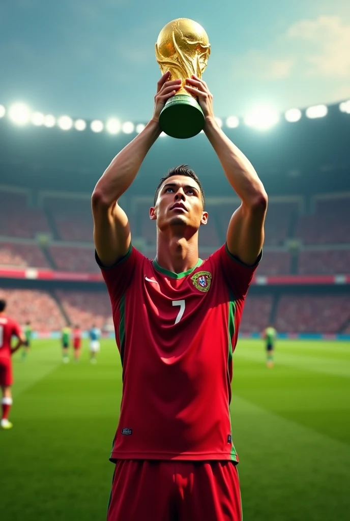 Cristiano Ronaldo carrying a world cup
