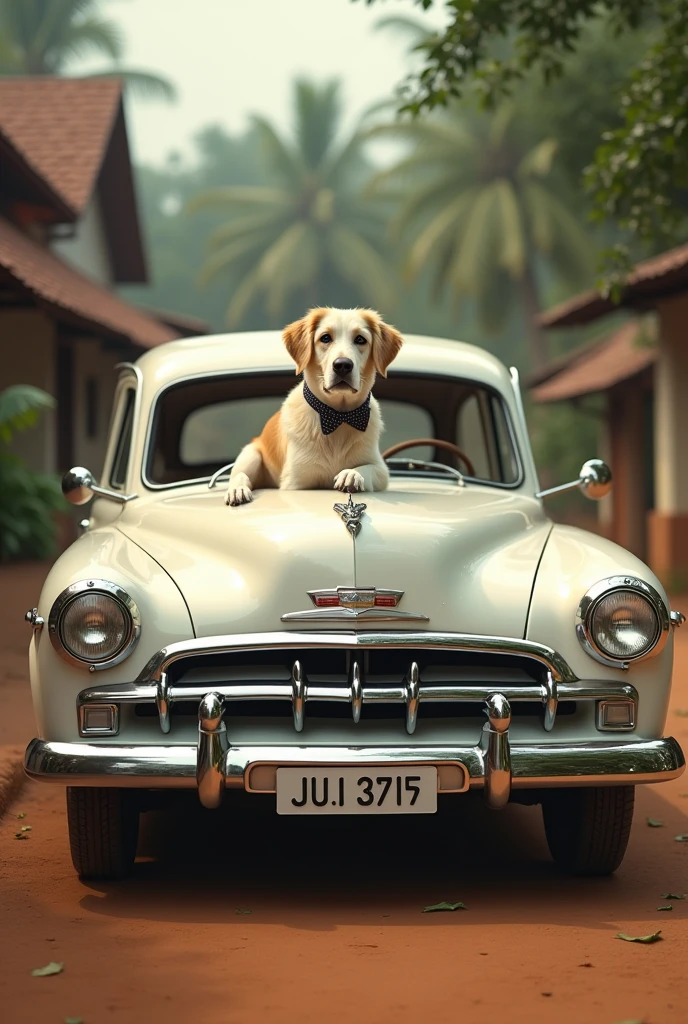 Dog is a matured Don. He opened his vintage white car's door and getting down his feet on traditional kerala village land.