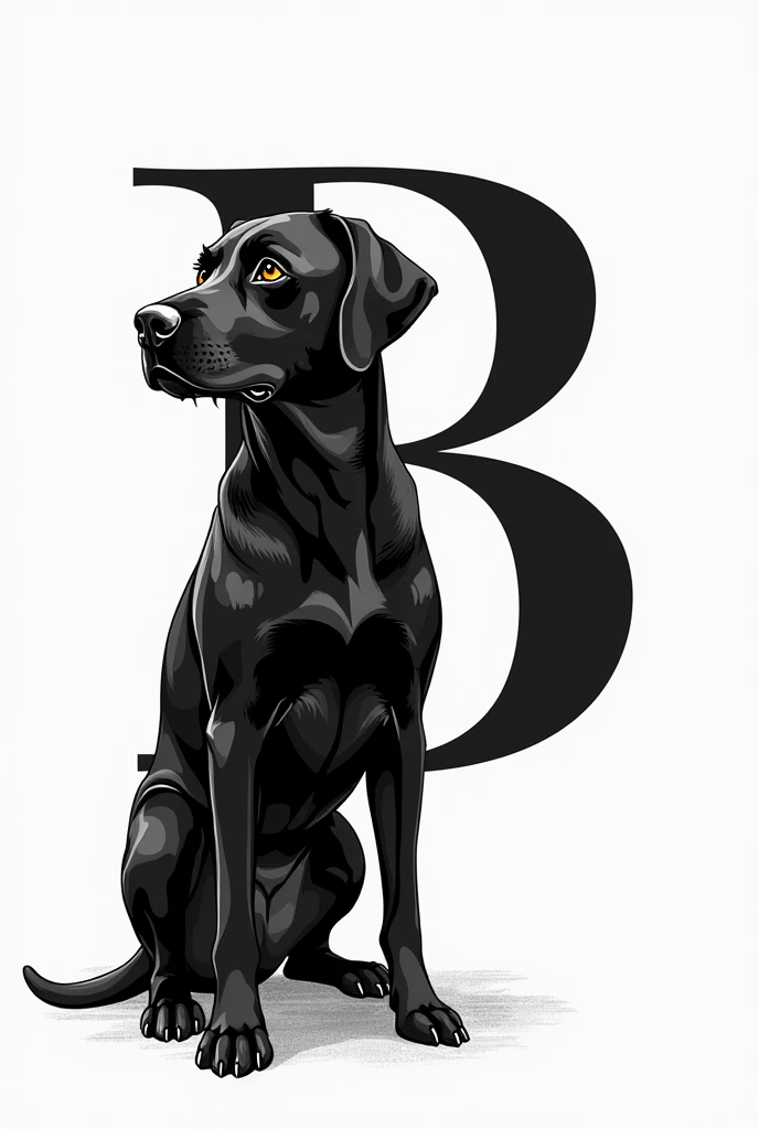 Letter B joined with a dog shape in a black labrador sketch