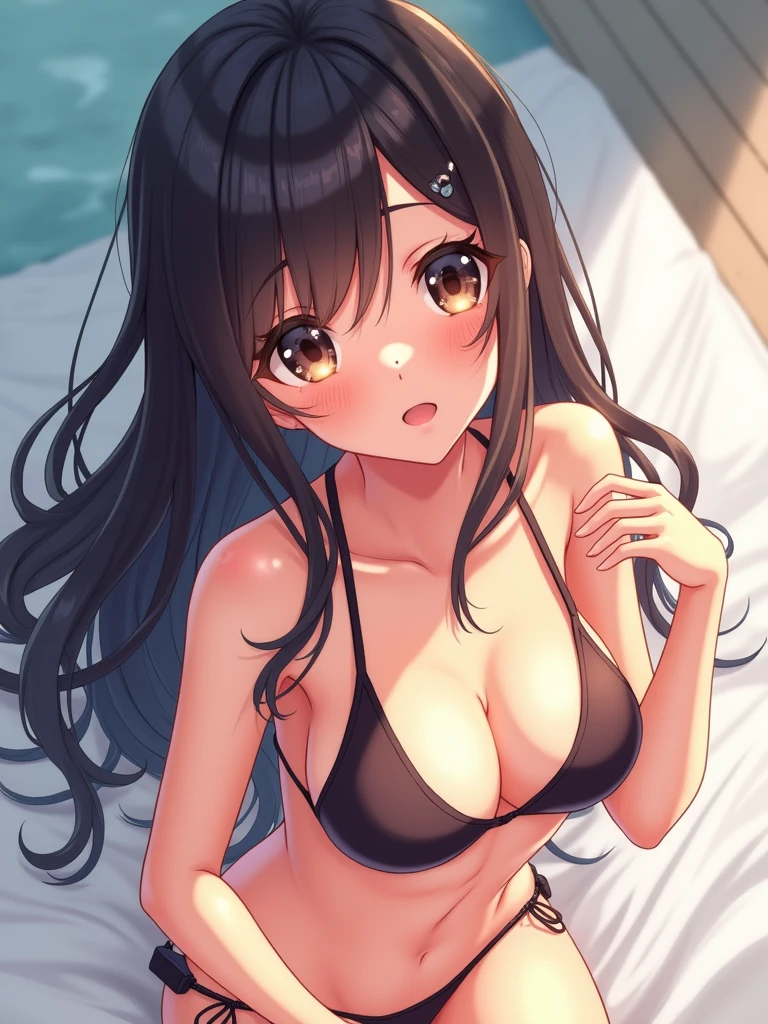 score_9, score_8_up, score_7_up,source_anime, high res image,masterpiece,best quality,girl,cute face,clear skin,shiny hair,,sex,nipples, ultra detailed eyes, , clothes, blush, open mouth, bikini