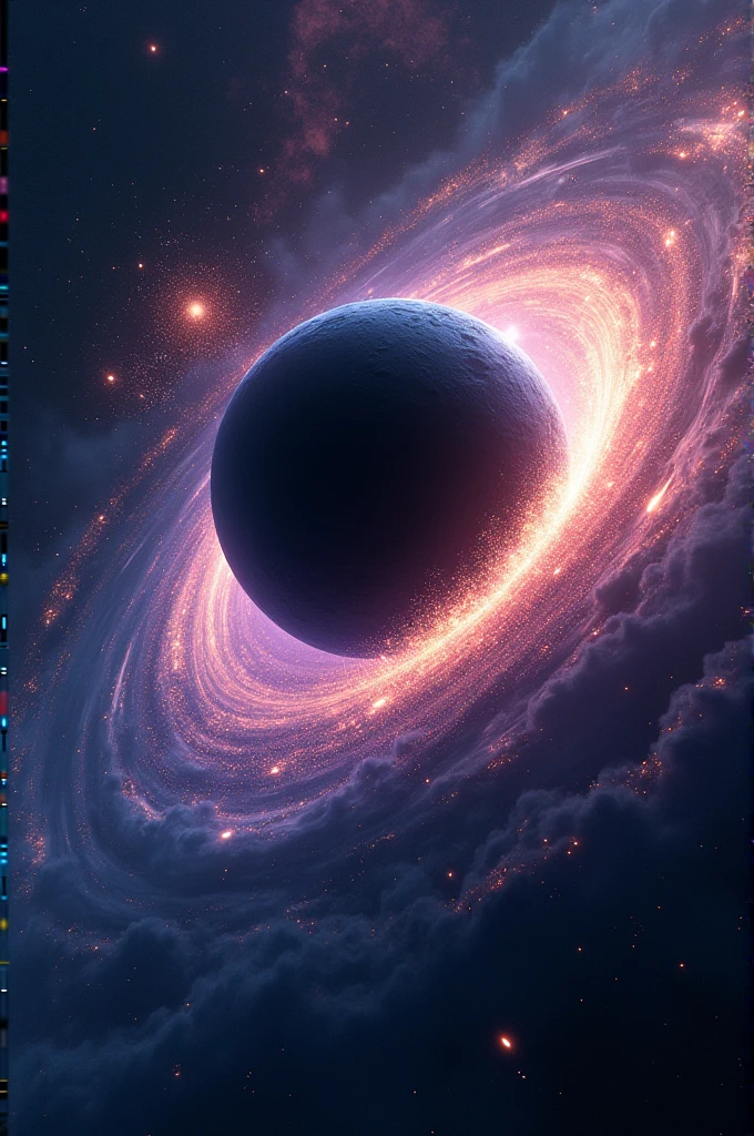 

- A stylized black hole in the center, with swirling accretion disk and event horizon
- Radiant, glowing particles (representing Hawking radiation) escaping from the black hole's poles
- A  cosmic background in the surroundings
- Incorporate vibrant colors to represent the energy and radiation
- Add some visual effects to convey the dynamic, energetic process of Hawking radiation"
