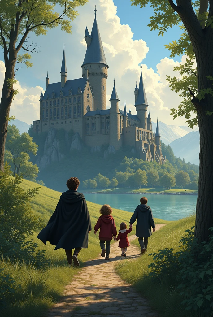 sirius black, remus lupin, james potter and little james sister´s walk around hogwarts