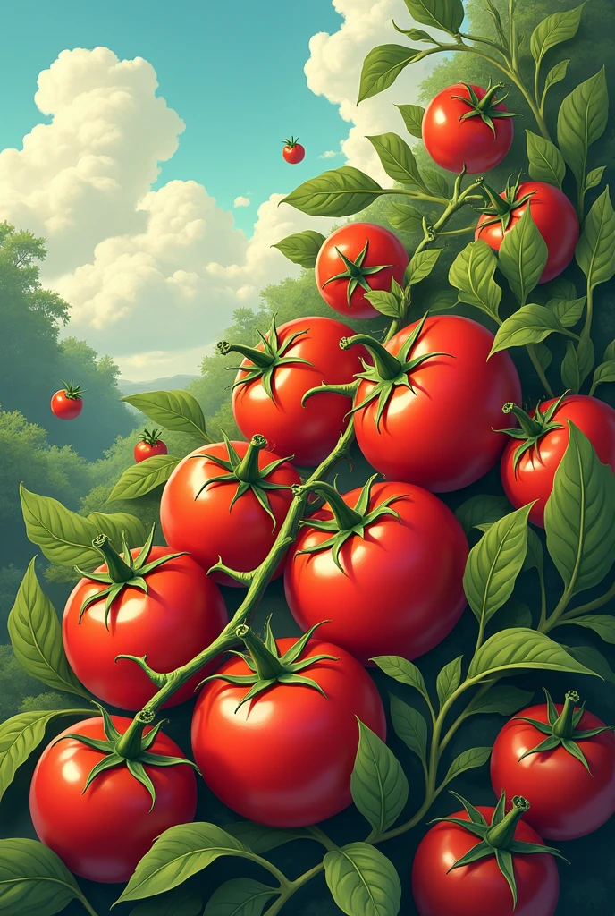 Create a comic book cover with a title " the vegetable revolt " com tomates , animated onions and carrots. Without humans and in Portuguese why?/br 