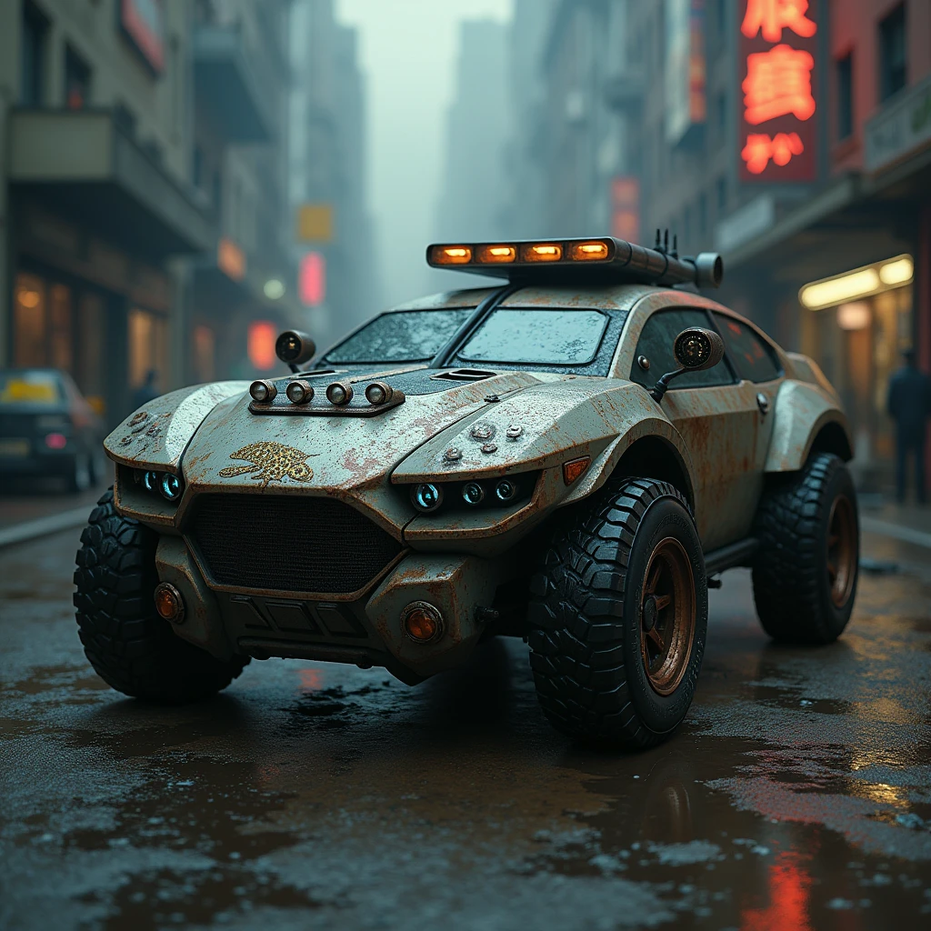 Cyberpunk Jaguar Vintage Armored Wagon、Shallow depth of field、(masterpiece:1.3) (最high quality:1.2) (high quality:1.1)、Cinematic Light, ((Cinema Lighting),(Natural light),(High level of artistry),(artistic),(Indistinguishable quality from the real thing),RAW Photos,Genuine,Genuine,High resolution,RAW Photos,masterpiece, beautiful,