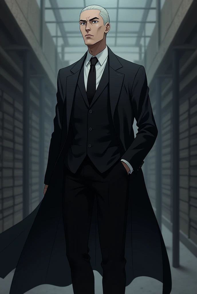 Toji fushiguro anime character from jujutsu kaisen in black suit