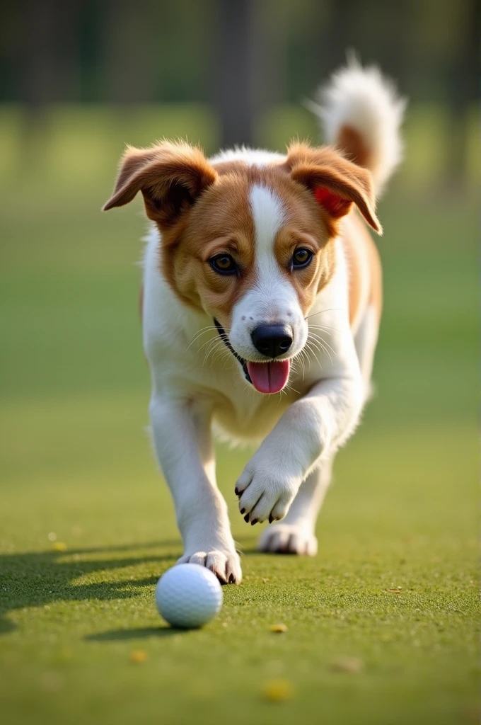 dog playing golf
