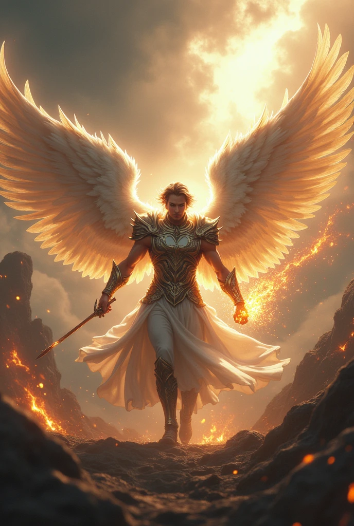 Drawing a male angel fighting