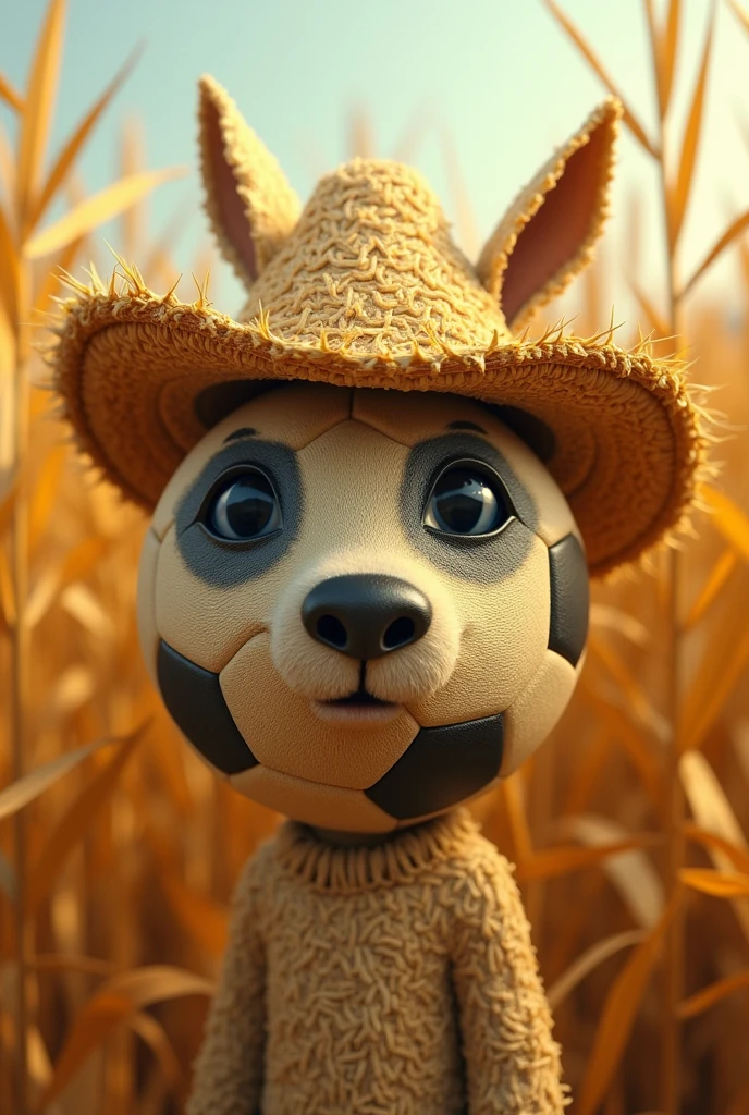 Soccer corn with animalistic straw hat