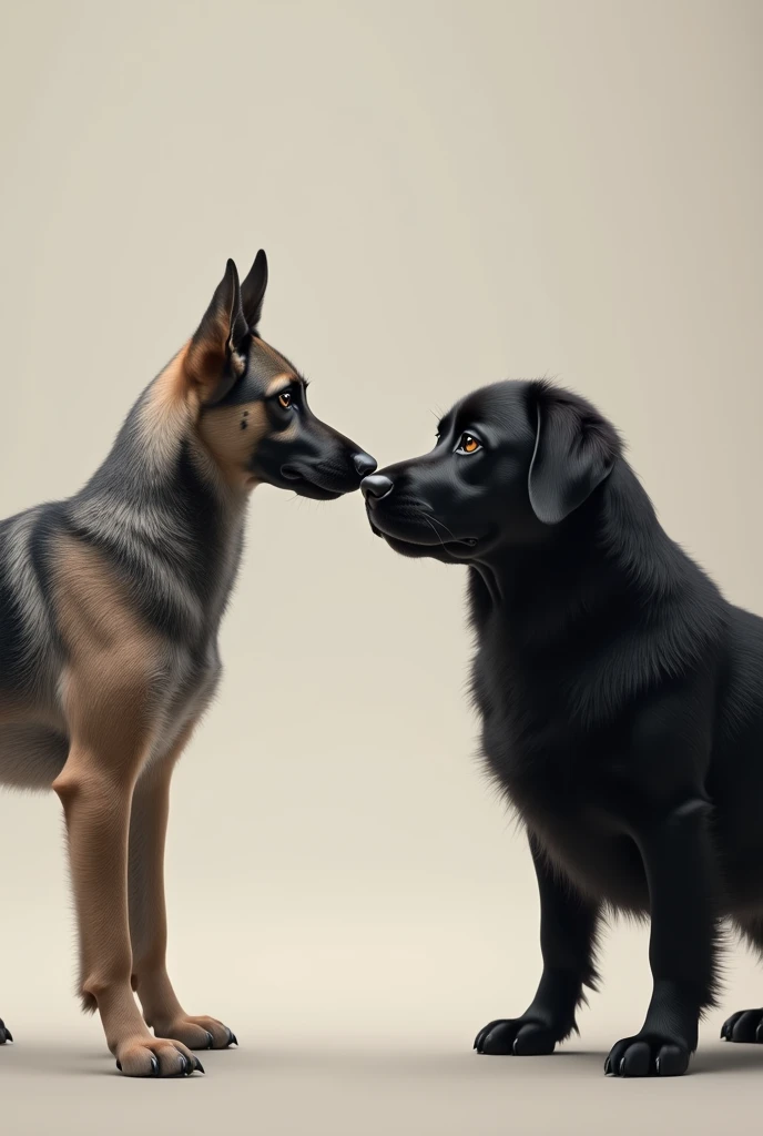 Grey Berger Picard and a black labrador retriever