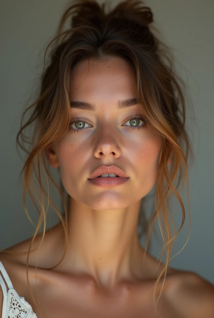 Create a photo of an attractive girl who is not wearing any clothes