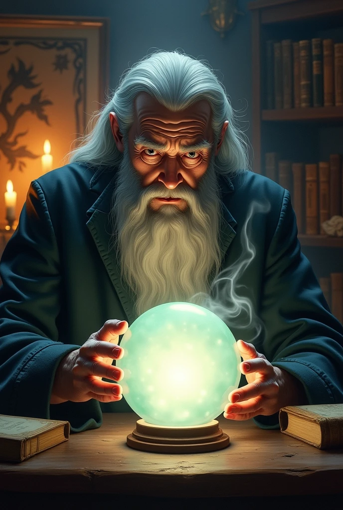 Elderly psychic looking into the future with a crystal ball