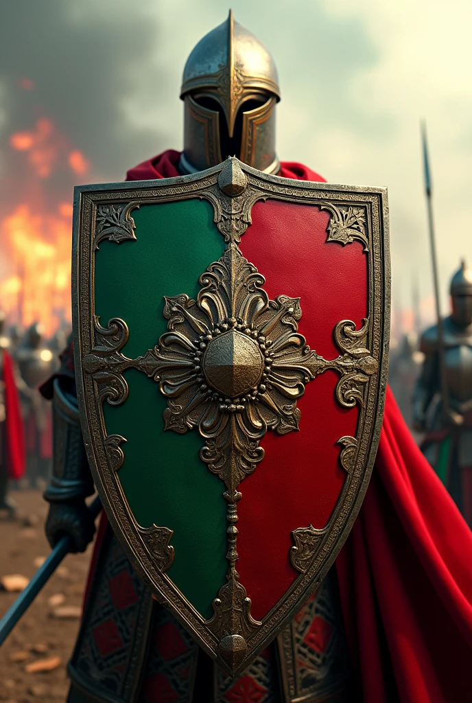 Shield with green and red