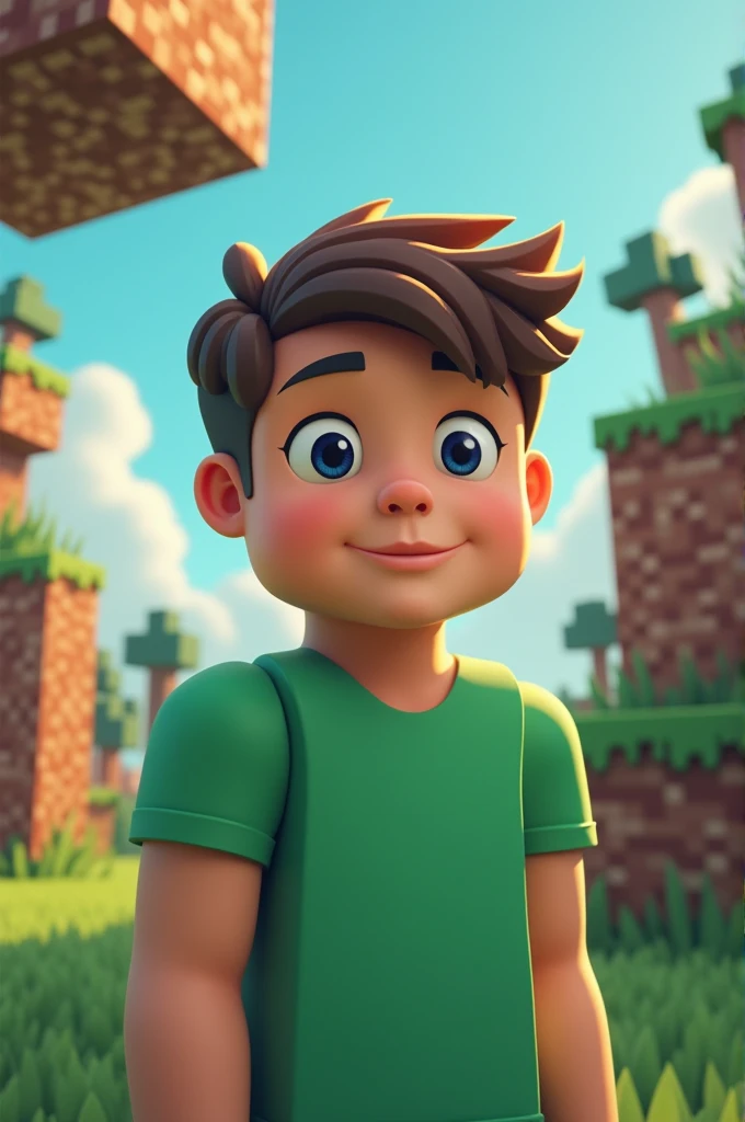 Make a boy in a green shirt, he has to be like Minecraft 