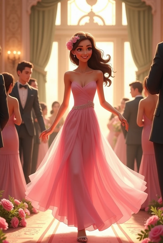 Girl attending wedding as a bridesmaid with pink dress animated