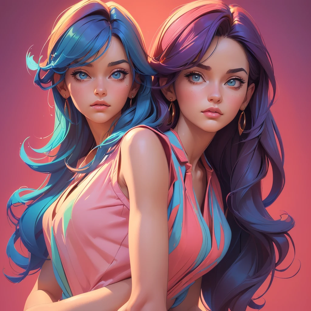 two beautiful girls, cat ears, cute faces, closeup, crazy hairstyle, no clothes, naked, nude, cyberpunk, neon rainbow colored hair, choker, collar, jewlery, spiritual enlightment, rays of sunlight, roof of an old building, sparks, fire, flames
