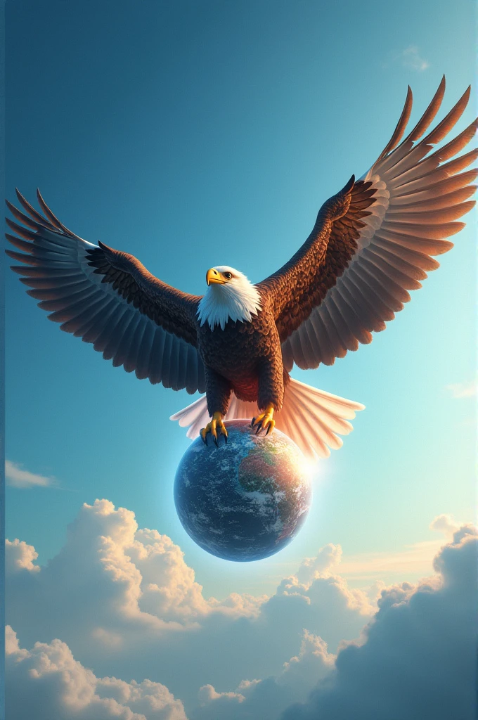 Eagle flying with globe in sky