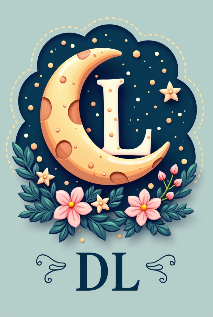 Create a logo with the initials D & L Background Design a moon shaped cake or moon shaped cake. You can add details like stars and polka dots to make the moon look like a decorated cake.