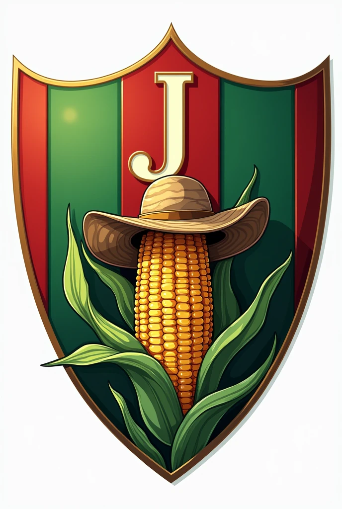 Soccer shield with green and red colors, with the letter of jipijapa Fc and that has a corn with a hat inside the shield