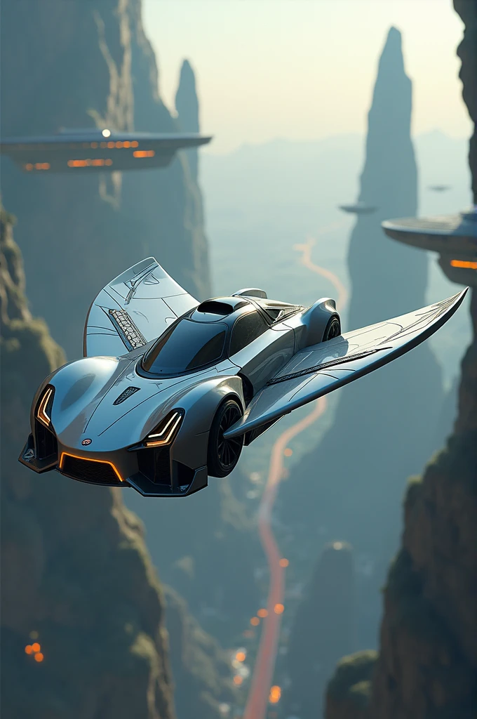 ((Detailed)) Car flying in air and car has wings