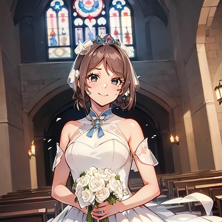 ChougeiKC,
(masterpiece:1.4),(best quality:1.4), (premium:1.4), (great illustration:1.4), (ultra-detailed:1.4),(art CG, 8K), KonishiCSA,1girl,solo,
(princess line wedding dress:1.4),(Happy Smile:1.4),(cry:1.2),KonishiCSA,church,Stained glass,holylight,
