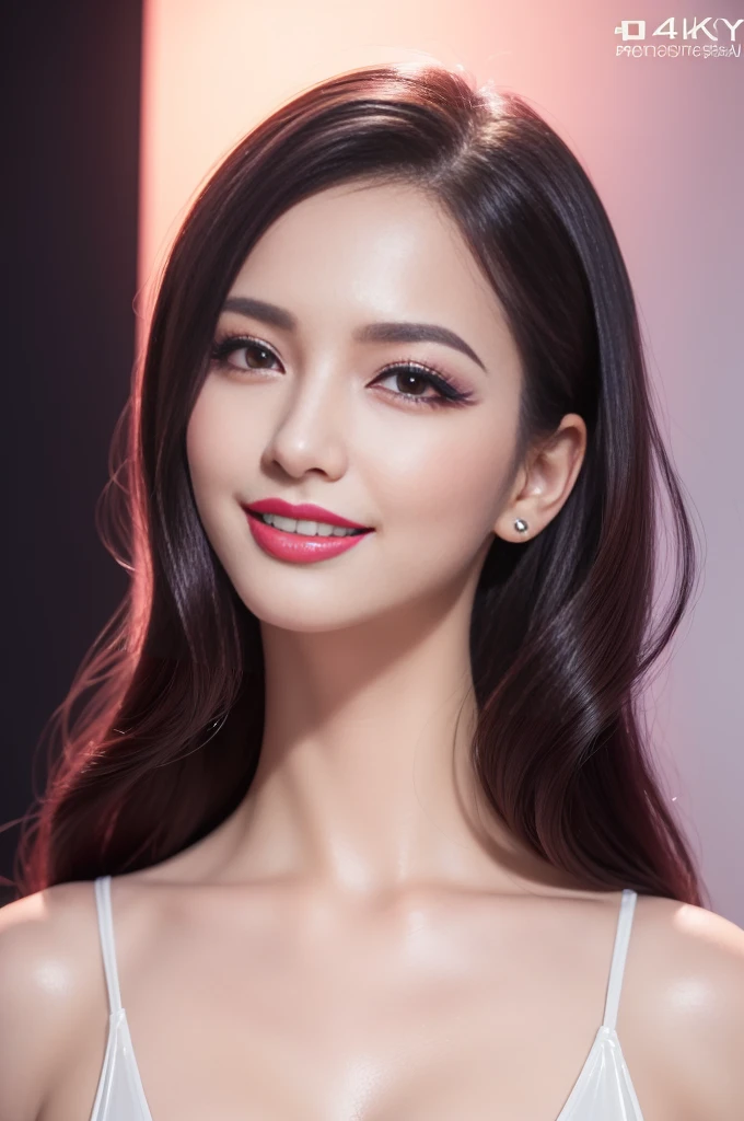 a beautiful stylish female idol, glossy lipstick, smiling face, defined eyebrows, ultra detailed makeup, long eyelashes, full body, sheer latex dress, colorful hair, (best quality,4k,8k,highres,masterpiece:1.2),ultra-detailed,(realistic,photorealistic,photo-realistic:1.37),nsfw,lesbian