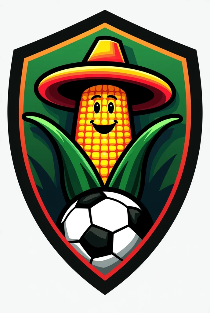 Soccer shield with green and red colors, with the word JIPIJAPA FC and that has a corn with a hat inside the shield and that includes a soccer ball