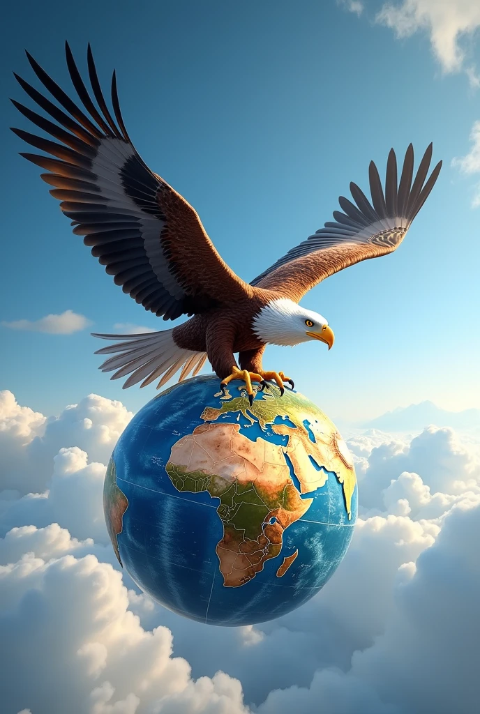 Eagle flying with globe, showing india in background in sky