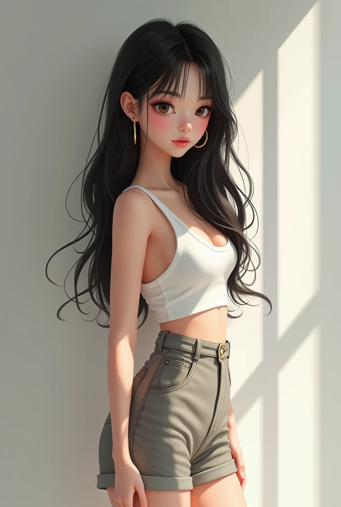 concept art, anime character chitanda from hyouka, wearing sexy small top & skirt, skirt floating, hips,  look at viewer, shy blush face, sexy, bare shoulder, unconcerned, NSFW, quality,