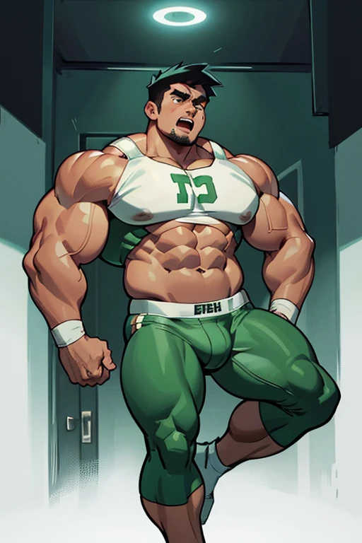 Danny Phantom, ghost, hypnosis, jock, conversion, locker room hallway, hyper muscles, jockstrap, bro, meathead, hypnotized, brainwashed, brainwashing, big dumb jock, football. Danny Fenton is hypnotized by Dash to become another dumb football jock bro. Glowing green eyes. Hyper crotch bulge. Massive bulging crotch. Big balls. Big biceps. Big triceps. Big traps. Broad shoulders. Big meaty pecs. Big thighs. Thick glutes. Football team assimilation. Black hair. Deep dull voice. glazed expression. dumber and dumber. Open mouth. Clothes turning into a football uniform. Forgetting. "I feel like I ... I ... I'm a ... I'm a .... "Bro, I feel ... kinda ... uhhh ... stupid...? Like, ... my head gets ... dumber, and ... dumber, and ... dumber..... I'll ... be dumb ... for Coach.... Bigger and bigger ... dumber and dumber.... Huhuhuh.... Yes, Coach. A good dumb jock is big and dumb. A good dumb jock's what I'll become.... Must grow big..... Must grow dumb.... Don't think.... Obey Coach.... Yes, Coach, I must obey.... The Big Dumb Jocks are here to stay...." IQ drain. Dumber and dumber. Meathead. Musclehead. Brute. Brutification. Jock assimilation. Bully assimilation.