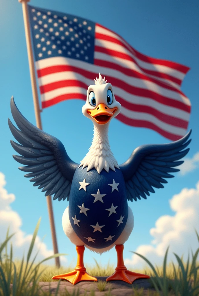 Duck holding an American flag
