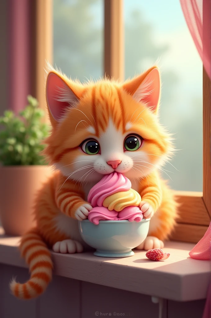 Make a Cat eating Ice cream