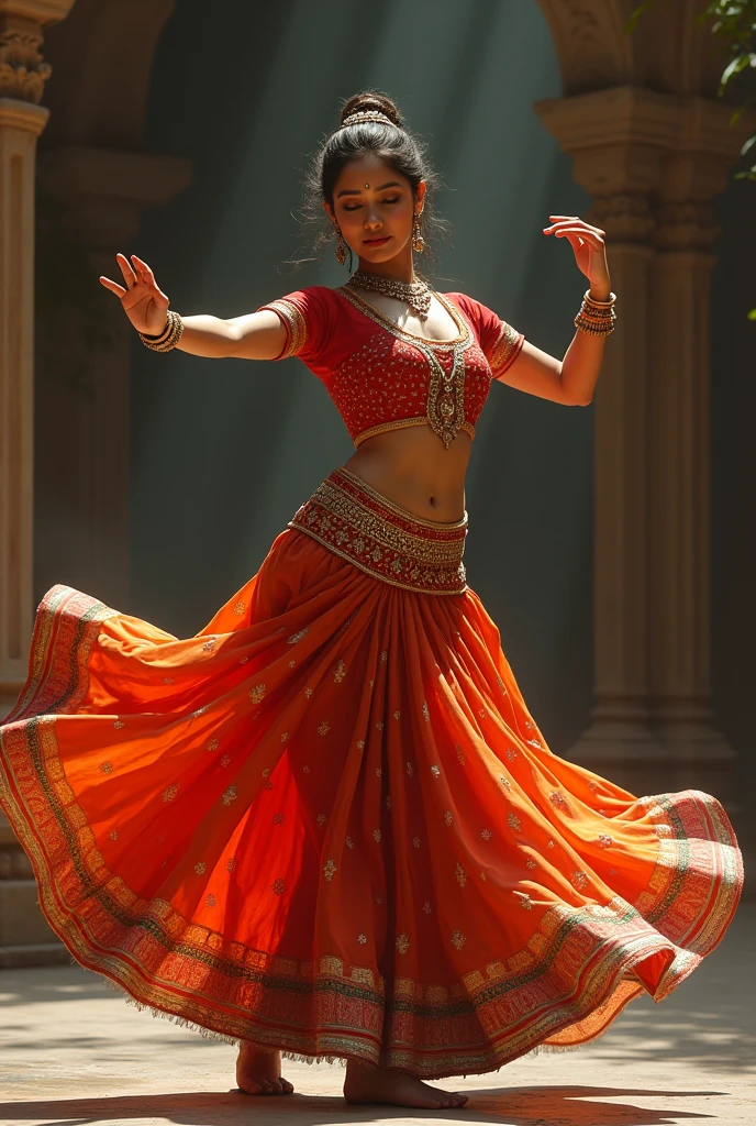 Indian woman in lehenga doing kathak