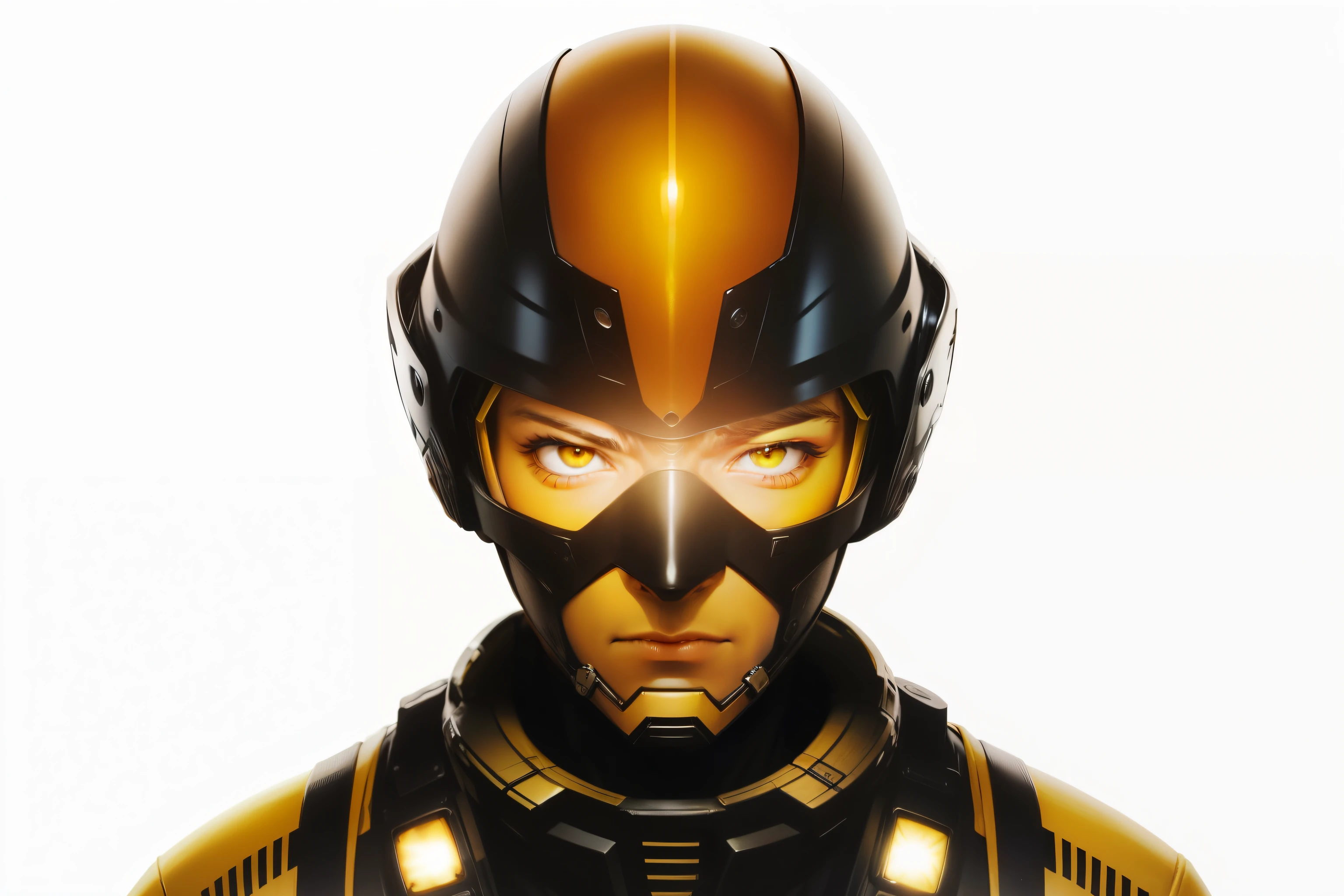 realistic male face, realistic male eyes, add a yellow glass mouth cover