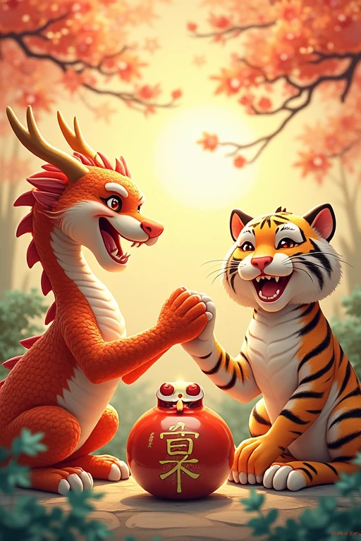 Make the Dragon, Tiger and Daruma happy in the middle