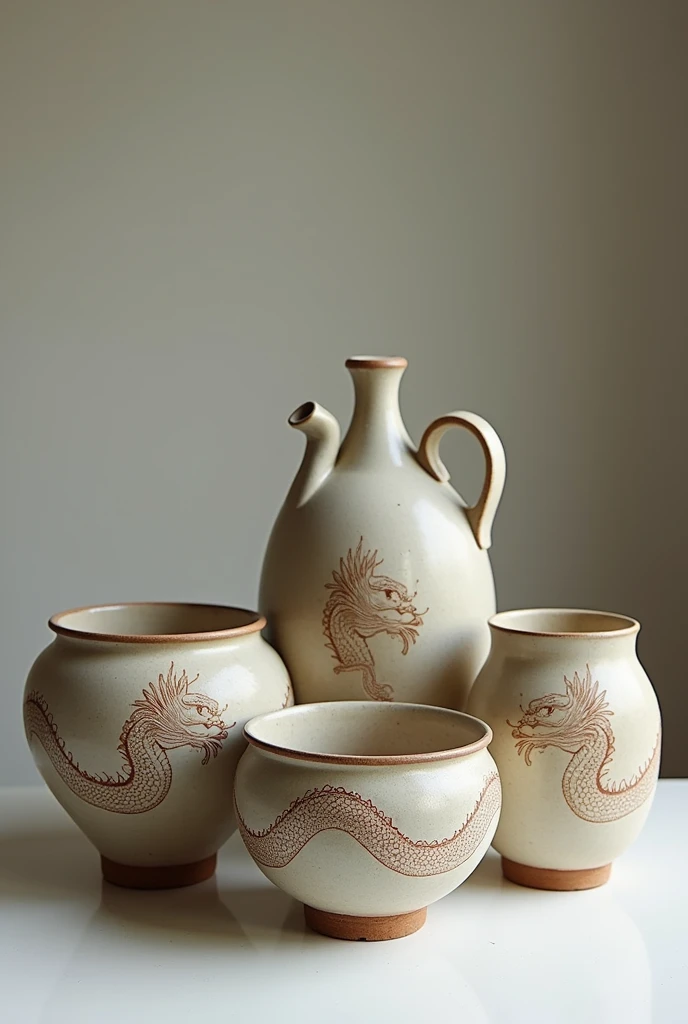 Design of cups and bowls combined with Ratchaburi dragon jars