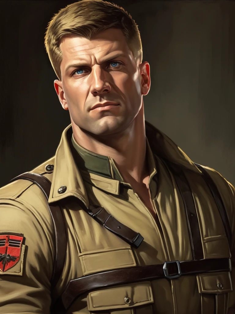 ((masterpiece, best quality)) Wolfenstein Blazkowicz, 1boy, solo, short hair, looking at viewer, portrait