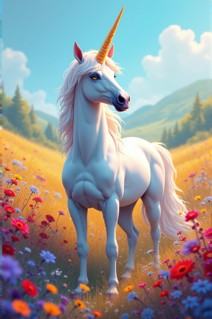 Unicorn in a colorful field