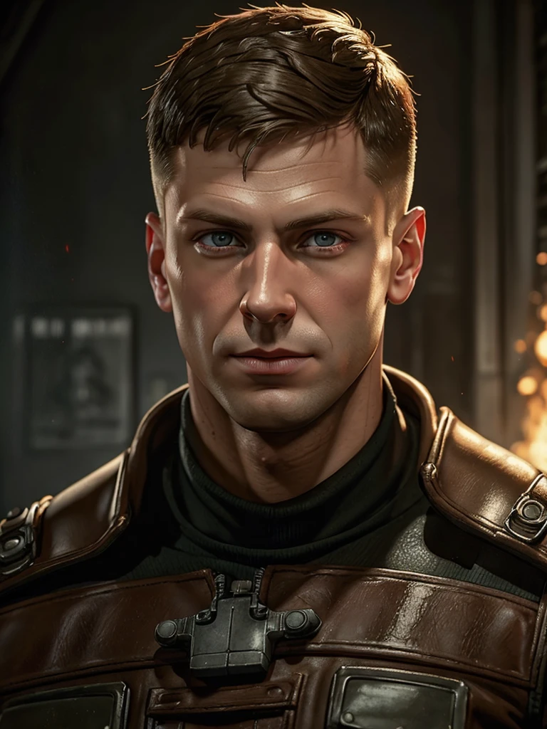 ((masterpiece, best quality)) Wolfenstein Blazkowicz, 1boy, solo, short hair, looking at viewer, portrait