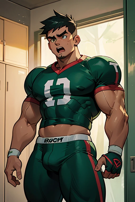Danny Phantom, ghost, hypnosis, jock, conversion, locker room hallway, hyper muscles, jockstrap, bro, meathead, hypnotized, brainwashed, brainwashing, big dumb jock, football. Danny Fenton is hypnotized by Dash to become another dumb football jock bro. Glowing green eyes. Hyper crotch bulge. Massive bulging crotch. Big balls. Big biceps. Big triceps. Big traps. Broad shoulders. Big meaty pecs. Big thighs. Thick glutes. Football team assimilation. Black hair. Deep dull voice. glazed expression. dumber and dumber. Open mouth. Clothes turning into a football uniform. Forgetting. "I feel like I ... I ... I'm a ... I'm a .... "Bro, I feel ... kinda ... uhhh ... stupid...? Like, ... my head gets ... dumber, and ... dumber, and ... dumber..... I'll ... be dumb ... for Coach.... Bigger and bigger ... dumber and dumber.... Huhuhuh.... Yes, Coach. A good dumb jock is big and dumb. A good dumb jock's what I'll become.... Must grow big..... Must grow dumb.... Don't think.... Obey Coach.... Yes, Coach, I must obey.... The Big Dumb Jocks are here to stay.... Join the team.... Be a bro.... Football and sports is all I know.... Huhuh..." IQ drain. Dumber and dumber. Meathead. Musclehead. Brute. Brutification. Jock assimilation. Bully assimilation.