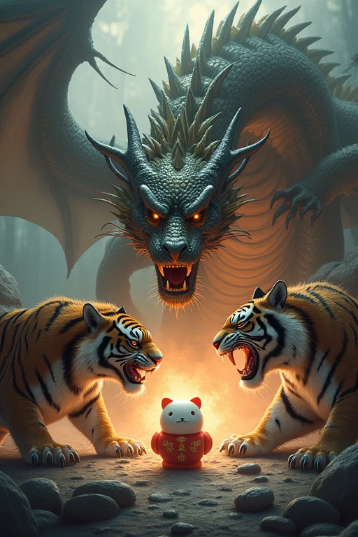 Dragon, Tiger, Daruma, make the center happy and the others scared