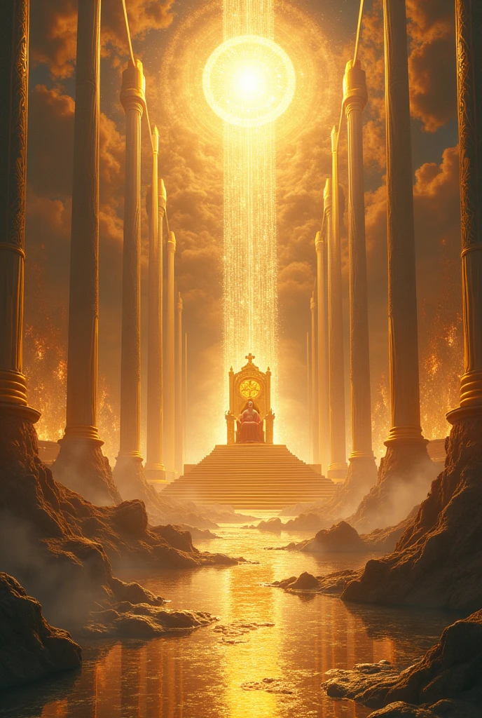I would like an image that resembles the characteristics given in the Christian Bible about paradise., the new Jerusalem that will come down from heaven, which shows the heavenly mansions, streets, throne of God, everything that God promises.
