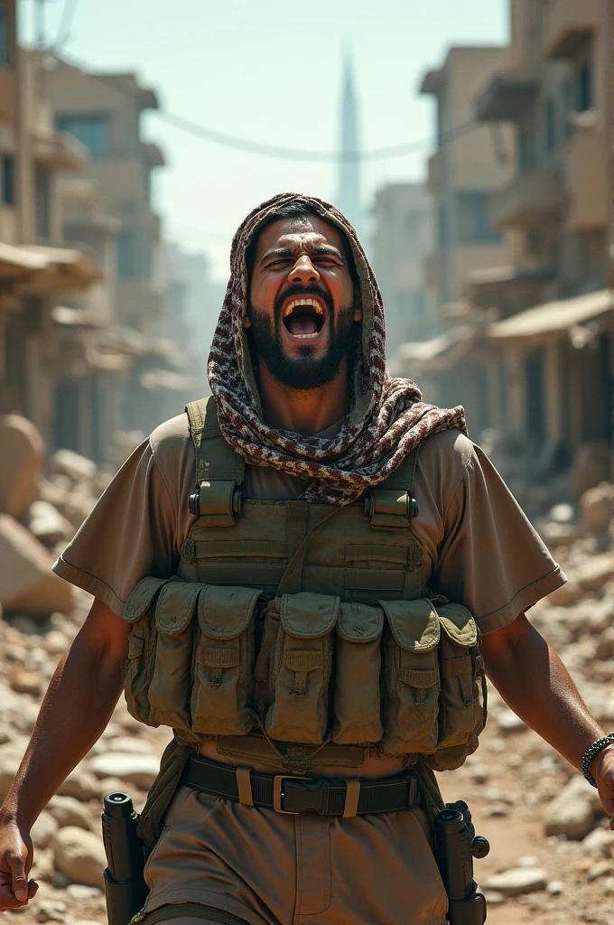 Picture a Palestinian fighter shouting